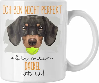 Produktbild von Trendation - Dackel Besitzer Tasse Geschenk Lustiger Spruch Geschenkidee Besitzerin Ich Bin Nicht Perfekt Aber Mein Dackel Ist Es (Weiß)