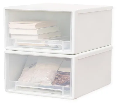 Image de Ensemble de 2 boîtes de rangement en plastique empilables, idéales pour l'organisation de la maison