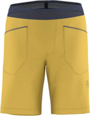 Gelbe Herren-Shorts "Flatanger Short M" von La Sportiva mit zwei Taschen und elastischem Bund.