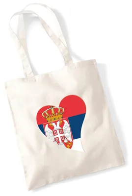 Produktbild von Huuraa Jutebeutel Serbien Flagge Herz 10 Liter Natural Baumwolle Tasche Geschenkidee