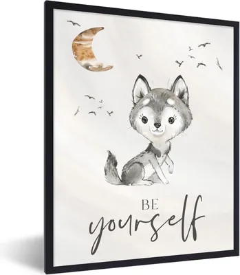 Produktbild von MuchoWow® Gerahmtes Poster Sprichwörter - Wolf - Sei du selbst - Kinder - Jungen - Mädchen - Aquarell 60x80 cm - Poster mit Schwarzem Bilderrahmen Wandposter Rahmen Foto Bilder - Premium - Wanddeko Wohnzimmer