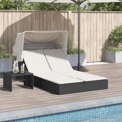 Immagine prodotto di Maison Exclusive - Lettino doppio con tetto e cuscini in polyrattan nero