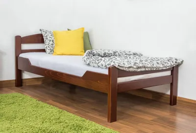 Produktbild von Einzelbett "Easy Premium Line" K1/2n, Buche Vollholz massiv dunkelbraun lackiert - Liegefläche: 90 x 190 cm
