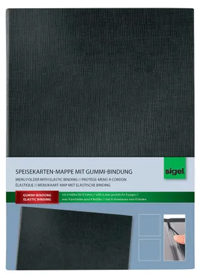 Productafbeelding van sigel Speisekarten-Mappe, A5, schwarz, Gummi-Bindung, blanko