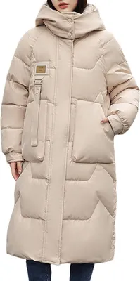 Produktbild von ASKSA Damen Langer Daunenjacke Winter Daunenmantel Warmer Parka Steppmantel Jacke mit Kapuze, Weiss, M