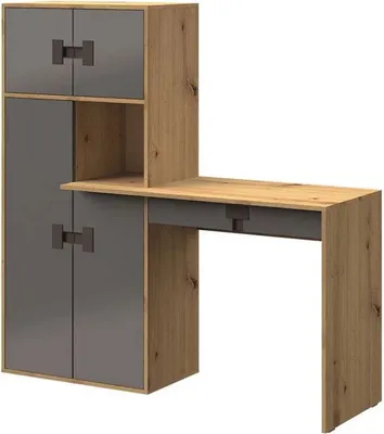 Obrázek produktu pro Psací stůl s regálem BASHIRA - dub / lesklý šedý