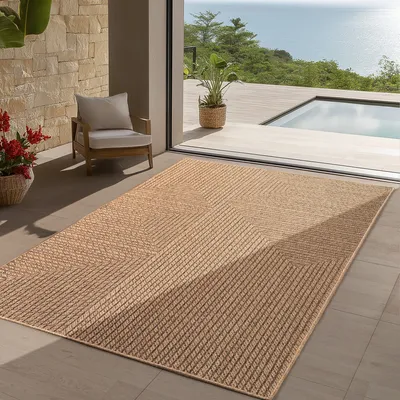 Produktbild von Teppium In- & Outdoor Teppich Wetterfest im natürlichen Jute-Look, ideal für Wohnzimmer, Küche, Terrasse & Balkon, Grösse: 200x290 cm