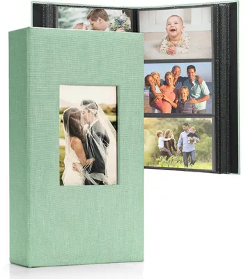 Produktbild von Großes Fotoalbum Einsteckalbum für 408 Fotos 10x15 cm Leinenbindung Personalisierbar Grün