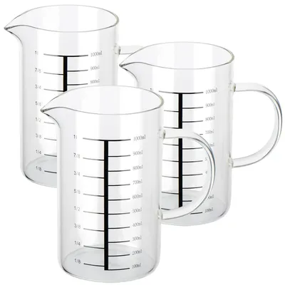 3er-Set Glasmessbecher 1 L, hitzebeständig, mit Skala