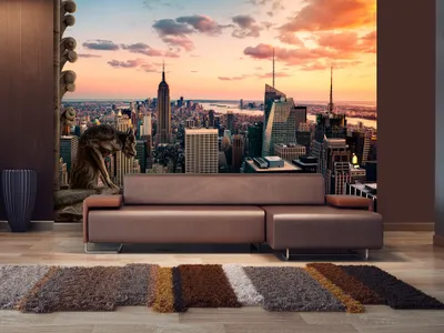 Produktbild von Vlies Fototapete New York 400x280 cm Tapeten Wandtapete XXL NY City Stadt Stadtpanorama Sonnenuntergang d-A-0011-a-a