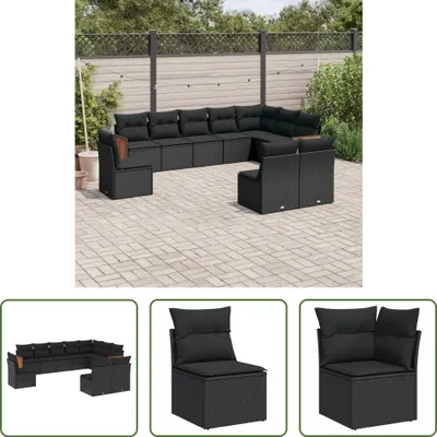 Produktbild von The Living Store 10-tlg. Garten-Sofagarnitur mit Kissen Schwarz Poly Rattan