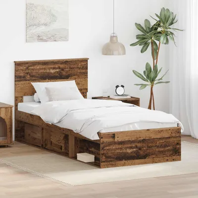 Image de Maison Exclusive - Cadre de lit avec tête de lit en bois ancien 90 x 200 cm Matériau dérivé du bois