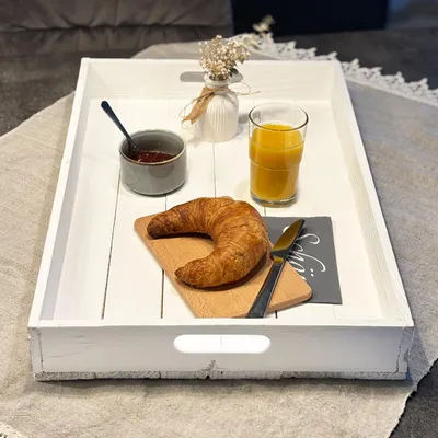 Produktbild von Serviertablett in weiß 60x40x8cm Holztablett Frühstückstablet Bartablett