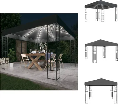 Immagine prodotto di Gazebo vidaXL con ghirlanda luminosa a LED, 3x3 m, tessuto antracite - Gazebo e tendoni per feste