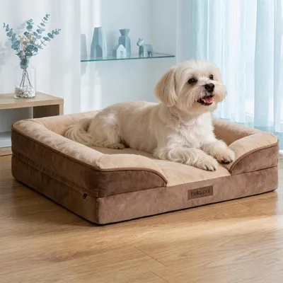 Image de Lit orthopédique pour chien, dimensions 71x59x16 cm, en mousse à mémoire de forme, imperméable, lavable, antidérapant, couleur marron