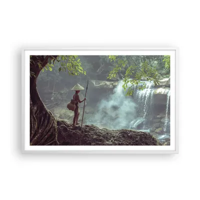 Produktbild von Gerahmtes Poster - Weißer Rahmen - Asien Junge Wasserfall - 91,5x61 cm - Wand Bild - Wanddeko - Wandbilder - Kunstposter - Wandposter - Bilderrahmen - Bilder - Kunstdruck - Wandbild - P2WAA91x61-4307