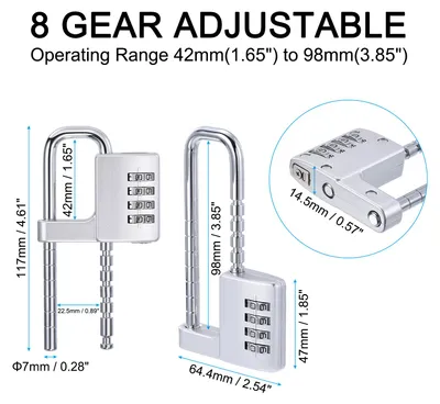 Produktbild von Schrank Passwort Vorh?ngeschlo? 4 Ziffern Zahlenschloss Einstellbares Langbš¹gel Schlo? Edelstahl Turnhalle Schlo? Kode fš¹r Turnhalle Z?une Drau?en Silber