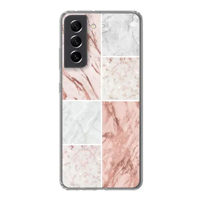 Produktbild von MuchoWow® Handyhülle Schutzhülle Hülle für Samsung Galaxy S21 FE Marmor - Weiß - Rosa Silikon Softcase Handy Hülle - Mobiltelefonhülle
