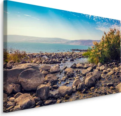 Zdjęcie produktu dla Obraz do jadalni morze góry pejzaż kamienie Abstrakcyjny krajobraz 3D 90x60cm