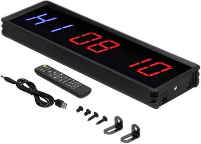 Produktbild von LED-Trainingsuhr mit Licht - Digitale Intervalluhr mit Fernbedienung - Wanduhr für Home-Fitness - LED-Licht - Stoppuhr - Timer für Fitness-Training
