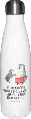 Produktbild von Mr. & Mrs. Panda Wasserflasche Pinguin mit Kind - Weiß - Geschenk, Vorbild Mama, Muttertag, Trinkflasche, Thermosflasche, Mutti, Vatertag, Mutter, thermosflaschen, thermo