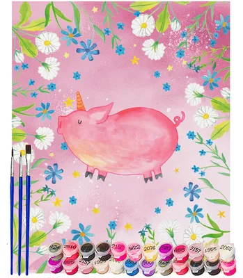 Produktbild von Mr. & Mrs. Panda Malen nach Zahlen Einhorn Schwein 40 x 50 cm Mit Rahmen - Rot Pastell - Geschenk, Zahlenbild, Englisch, Einhörner, Spruch, Unicorn, diy set, malset