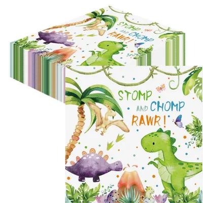 40 Dino-Servetten, Dinosaurier-Motiv, 33x33 cm, Party-Deko