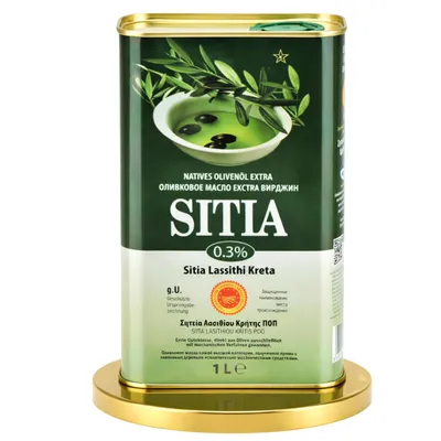 Zdjęcie produktu dla Grecka oliwa z oliwek extra virgin Sitia PDO 0,3% 1 l puszka tłoczona na zimno