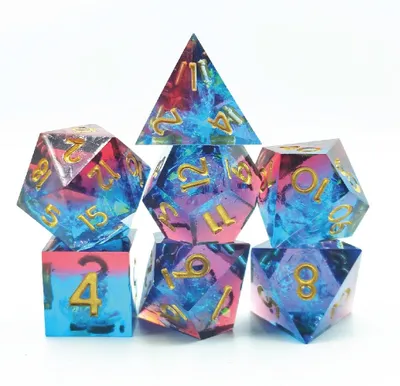 Produktbild von Lapi Toys DnD Würfelset Ocean’s Flame – 7 polyedrische RPG Würfel aus Resin – Blau / Rot