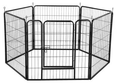 Image de Enclos pour chiots, lapins et rongeurs - Clôture métallique - Hauteur : 60 cm - 6 éléments pliables - Enclos pour l'intérieur et l'extérieur - Noir