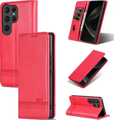 Image de Etui en cuir pour Samsung Galaxy S25 Ultra, étui portefeuille pliable avec fermeture magnétique et support Rose