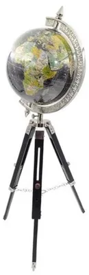 Produktbild von Casa Padrino Deko Globus Mehrfarbig / Schwarz / Silber H. 78 cm - Höhenverstellbarer Globus mit Dreibein Stativ - Büro Deko - Wohnzimmer Deko - Deko Accessoires
