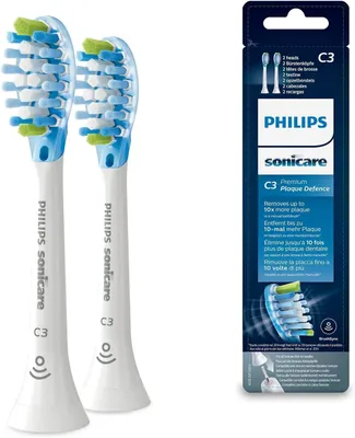 Produktbild von Philips C3 Premium Plaque Defence HX9042/17 2x Weiße Bürstenköpfe für Schallzahnbürste, 2 Stück(e), Weiß, Gummi