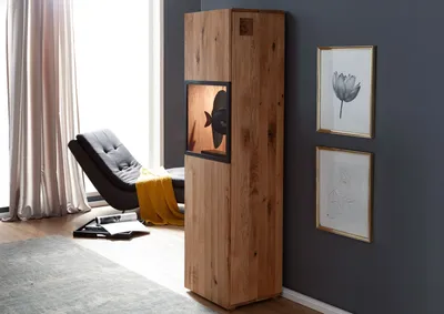 Produktbild von MASSIVMOEBEL24 Vitrine Wild-/Zerreiche 50x43x180 natur geölt FRANKFURT #112