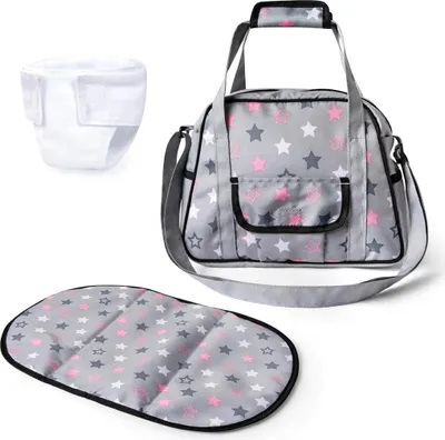 Produktbild von Bayer Design 69007AA Wickeltasche für Puppen, Winkelunterlage, Stoffwindel, Puppenzubehör, Tasche, Grau