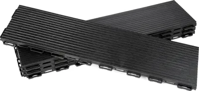 Produktbild von FORTENA Terrassenfliesen aus Kunststoff – 15 x 60cm, 4 Stück, 0,36 qm, Anti-Rutsch-Oberfläche, Klickfliesen in Holzoptik, Bodenbelag, Graphit, hellgrau, witterungsbeständig Graphit