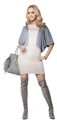 Produktbild von Kleid 2 Farbig mit Fledermausärmel; Beige-Grau S/M 36/38