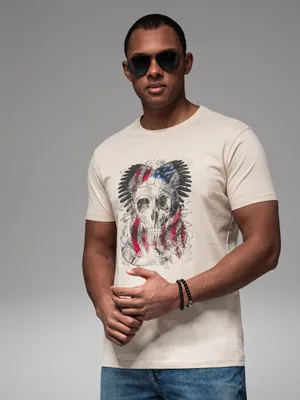 Productafbeelding van Ombre T-shirt met rotsenprint voor heren, kleur crème, maat S