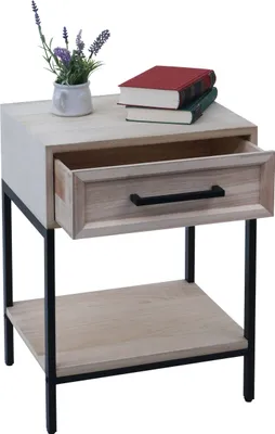 Image de Table de nuit HWC-N91, commode table d'appoint armoire, tiroir shabby look bois de paulownia 59x43x36cm ~ naturel