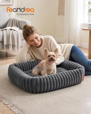 Produktbild von FEANDREA Hundebett, orthopädisches Hundekörbchen, Hundekissen waschbar, weiche Polsterung, 71 x 55 x 18 cm, grau
