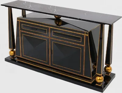 Produktbild von Casa Padrino Luxus Art Deco Sideboard Schwarz / Antik Gold - Prunkvoller handgefertigter Massivholz Schrank mit Marmorplatte - Art Deco Möbel