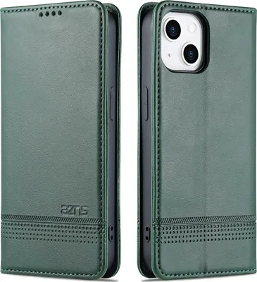 Obrázek produktu pro Pouzdro pro iPhone 14, Peněženka s Magnetickým Uzávěrem a Stojánkem, Kožené Flip Pouzdro zelené