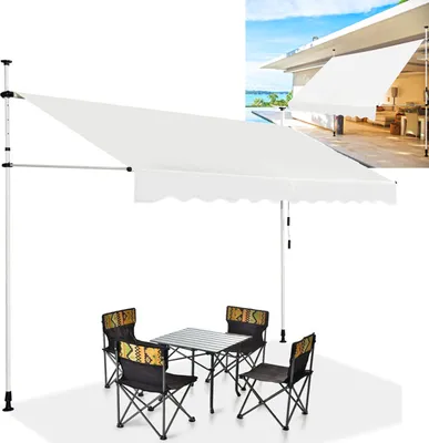 Produktbild von 300 x 180 cm Klemmmarkise mit Handkurbel, Balkonmarkise ohne Bohren, Höhenverstellbare Markise, Sonnenschutz Markise für Terrasse Balkon Veranda (Beige)