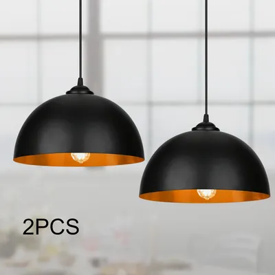 Produktbild von Jiubiaz 2er Set Pendelleuchte Ø 30cm Pendellampe Industrielle Vintage Metall E27 Hängelampe Lampenschirm schwarz-gold Lampenschirm