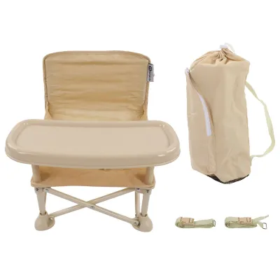 Produktbild von Baby-Picknickstuhl, tragbarer Essstuhl für Kleinkinder, faltbar, mit Sicherheitsgurt, hohe Zuverlässigkeit für Stilling Trottie, Standard Beige