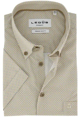 Produktbild von Ledub Modern Fit Hemd gelb bedruckt Brusttasche kurze Ärmel