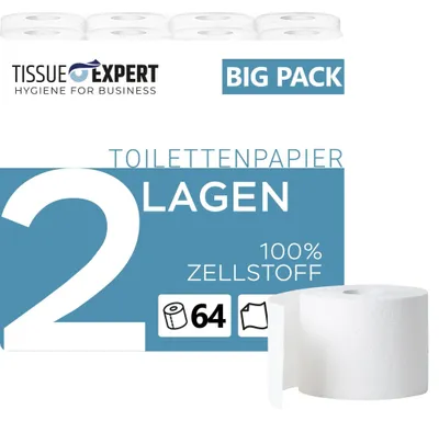 Produktbild von Tissue Expert Toilettenpapier, 2-lagig, 64 Rollen x 250 Blatt, 100% Zellstoff