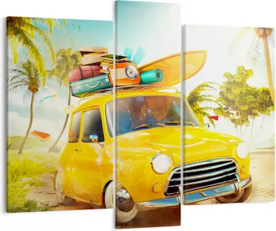 Produktbild von Bild auf Leinwand - Leinwandbild - Auto Strand Reise Sommer - 95x80cm - Wand Bild - Wanddeko - Leinwanddruck - Bilder - Kunstdruck - Wanddekoration - Leinwand bilder - Wandkunst - CB95x80-2839