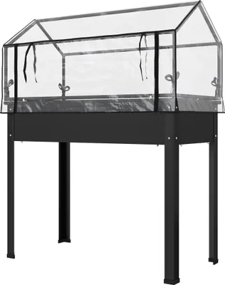 Produktbild von Hochbeet mit Gewächshaus-Dach, Erhöhte Pflanzenbox mit Ablauflöchern, 100 x 48 x 124 cm, Schwarz
