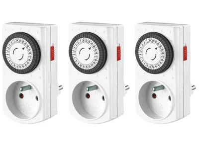 Produktbild von Perel 3er-Set Mini-24-Stunden-Zeitschaltuhren, mechanisch, 230 V, 16 A, 3680 W, französischer